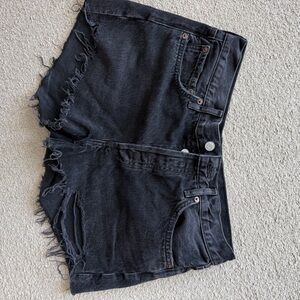 Agolde Black Distressed Frayed Hem Jean Shorts